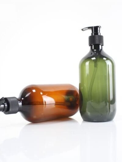 Forest Clay Shampoo Pump Bottle, Pack of 2 (300ml Size) Empty Bottle with Pump Multipurpose- Olive Green & Amber