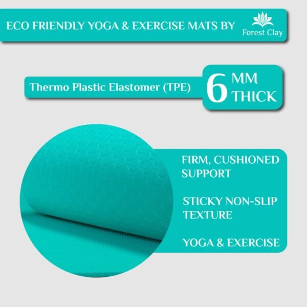 Forest Clay Premium 6mm TPE Material Non-Slip Yoga & Fitness Mat for All Types of Yoga, Pilates & Floor Workouts (72"L x 24"W x 6mm Thick) - Image 6