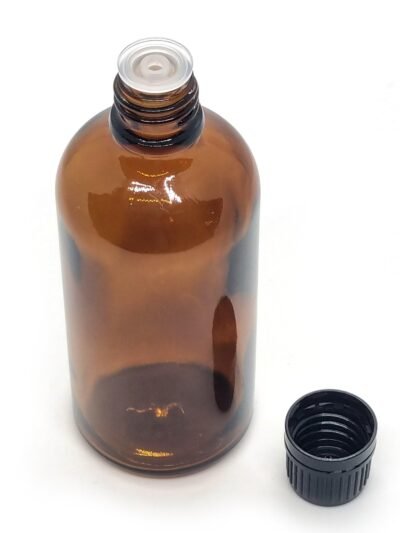Forest Clay 100 ml Amber Round Empty Glass Bottle + Euro Dropper + Black Cap, Refillable, Reusable, Leak Proof for Essential Oils, Blends, DIY Perfumes & Face Oil Set of 2