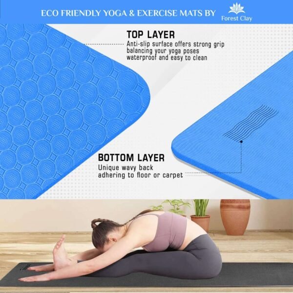 Forest Clay Premium 6mm TPE Material Non-Slip Yoga & Fitness Mat for All Types of Yoga, Pilates & Floor Workouts (72"L x 24"W x 6mm Thick)